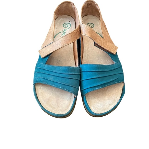 Naot Women's Papaki Teal Nubuck/Latter Brown Leather Sandals - Picture 6 of 8